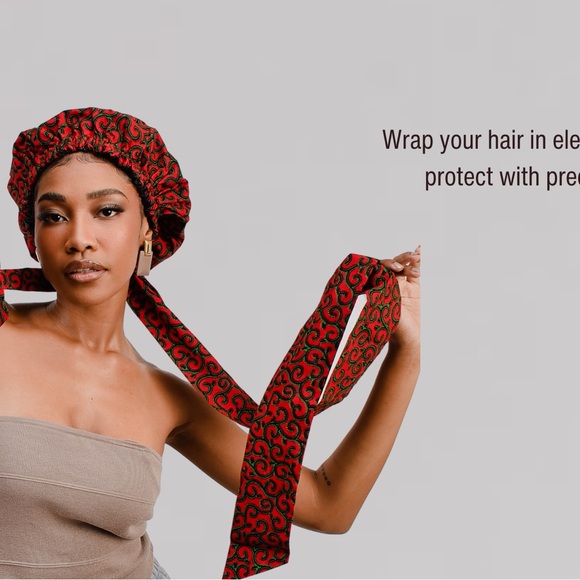 Ankara Satin Bonnet Silk Cap Hair Bonnet for Sleeping, for Women Long Curly Hair - Picture 4 of 5